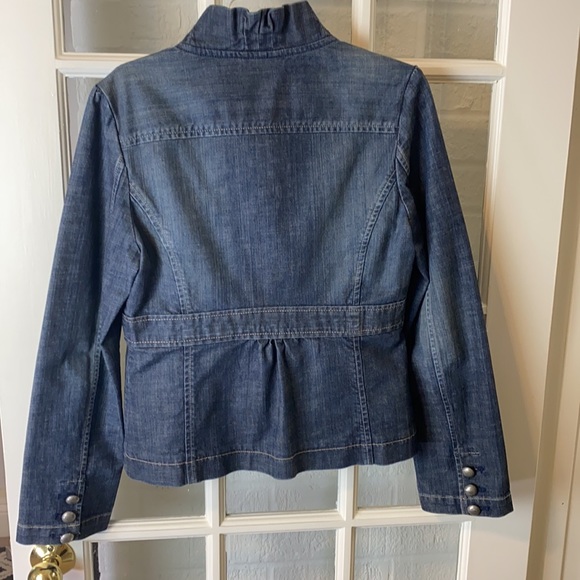 Fossil Vintage Designer Style Denim Jacket with Fringe High Collar Size Medium - Picture 2 of 7